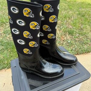 🏈💚NFL Green Bay Packers Logo Rain Boots - Black with Yellow & Green Accents